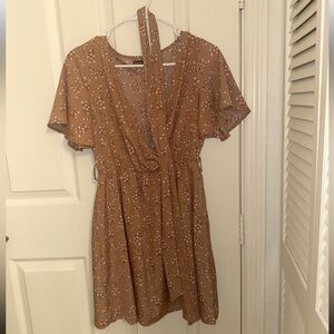 SHEIN Tan Floral Mini Dress